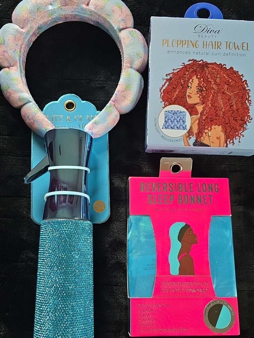 Beauty Bundle OF 4 Long Sleep Bonnet, Misting Bottle,Headband And Plopping Towel